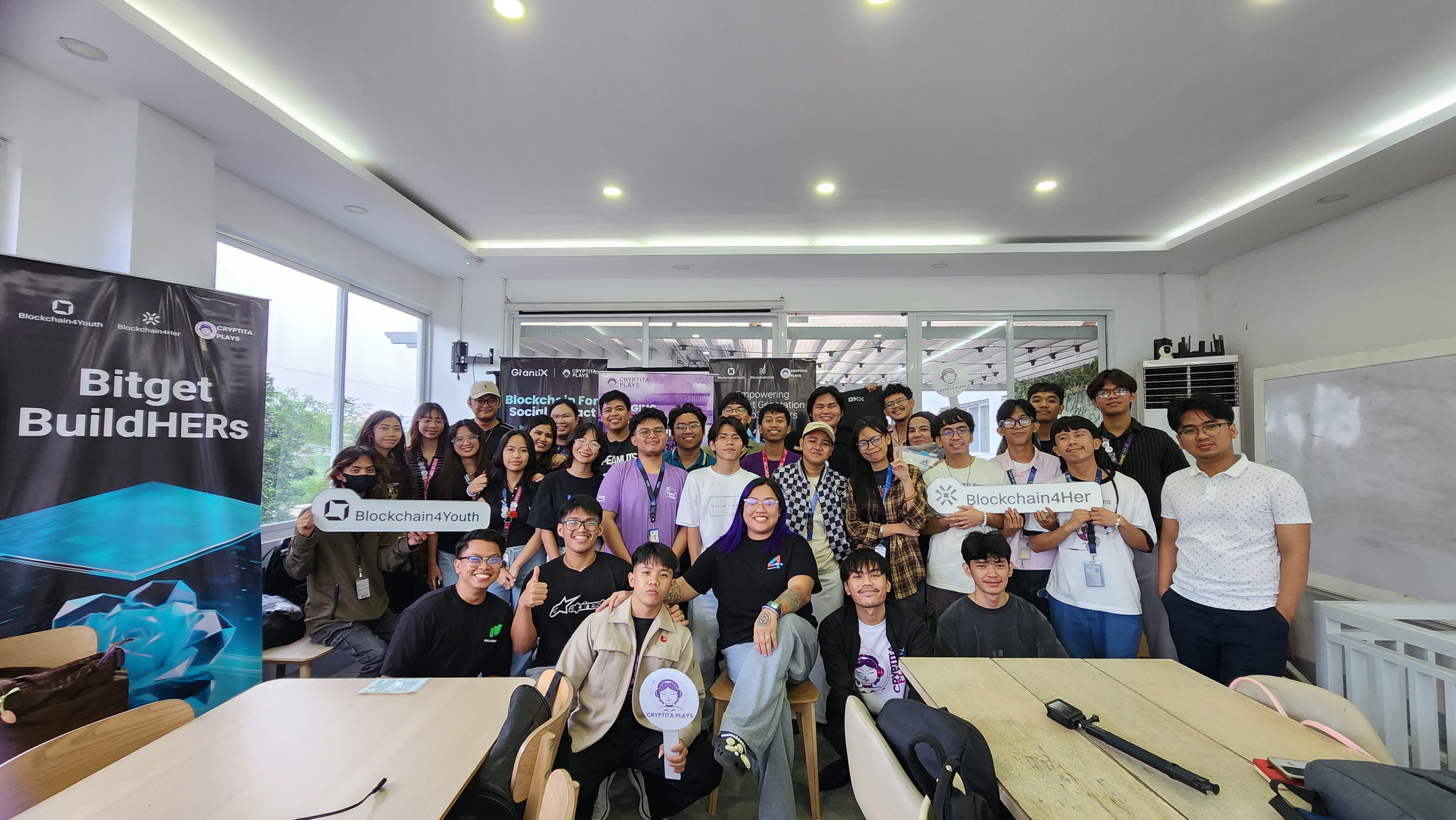 Students gathered for a hands-on builder program